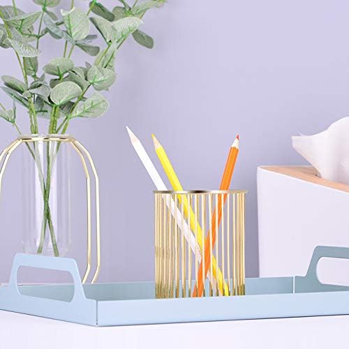 Gold Metal Round Pen Holder – Hollow Cylinder Desk Organizer for Stationery, Brushes & More