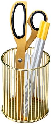 Gold Metal Round Pen Holder – Hollow Cylinder Desk Organizer for Stationery, Brushes & More