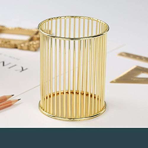 Gold Metal Round Pen Holder – Hollow Cylinder Desk Organizer for Stationery, Brushes & More