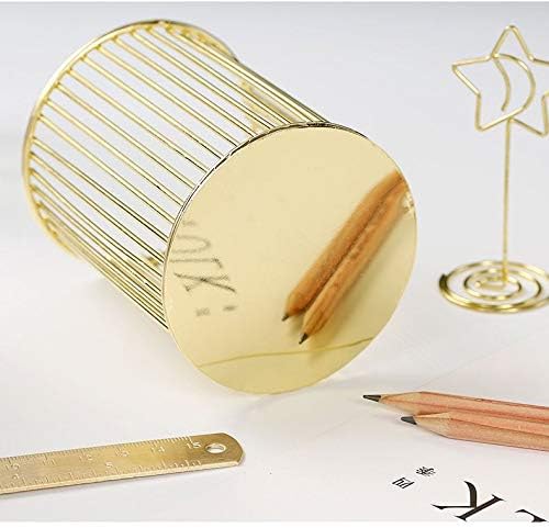 Gold Metal Round Pen Holder – Hollow Cylinder Desk Organizer for Stationery, Brushes & More