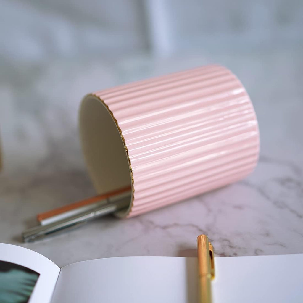 Desk Pen Holder, Ceramic Pen Holder, Desk Storage Box, Makeup Brush Holder (Pink)