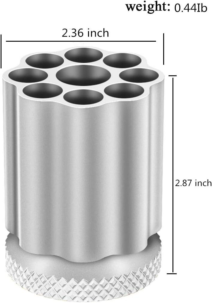 Bullet Cylinder Design Metal Pen Holder – 9-Slot Rotating Organizer – Aluminum Alloy – 2.87" Height × 2.36" Diameter – 0.44 lb