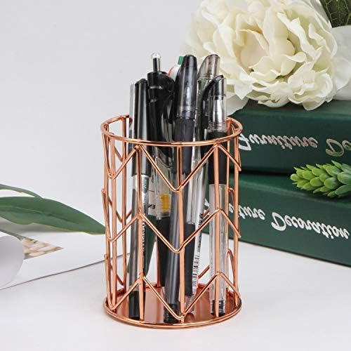 Desktop Pen Holder, Makeup Brush Holder, Rose Gold Wire Pen Cup Holder