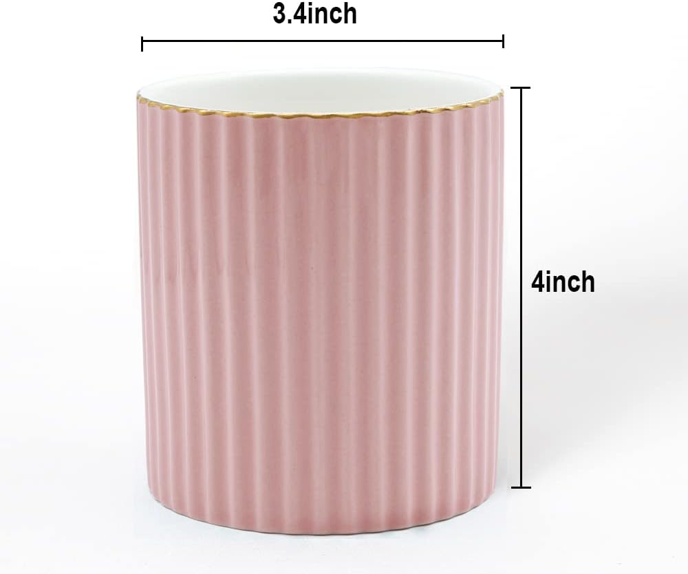 Desk Pen Holder, Ceramic Pen Holder, Desk Storage Box, Makeup Brush Holder (Pink)