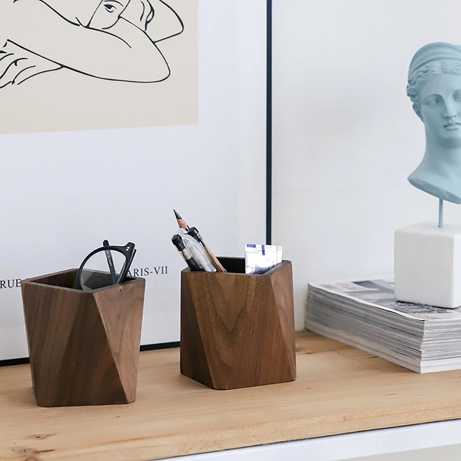 Natural Solid Wood Desktop Organizer