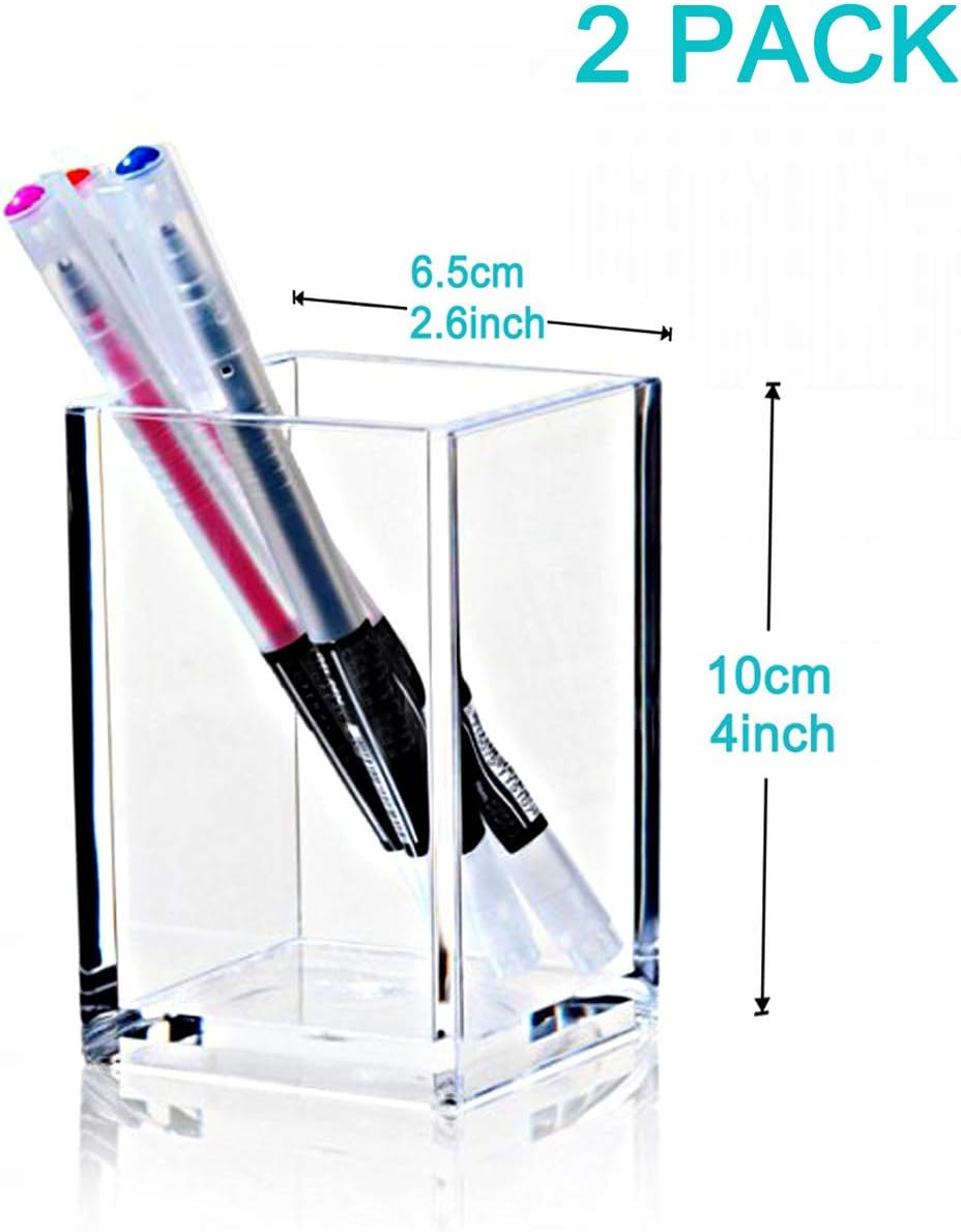 2-Pack Clear Acrylic Square Pen Holder