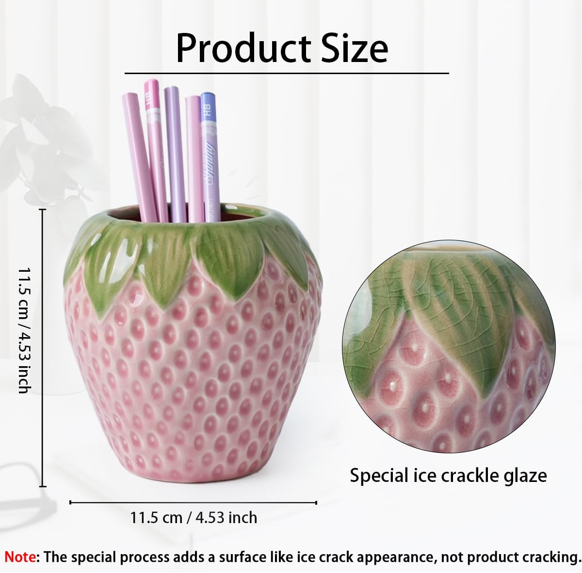 Strawberry Pen Holder, Cute Desktop Pen Holder, Ceramic Pen Holder, Vertical Makeup Brush Holder, Suitable for School, Home, Office Desktop Decoration (Pink)