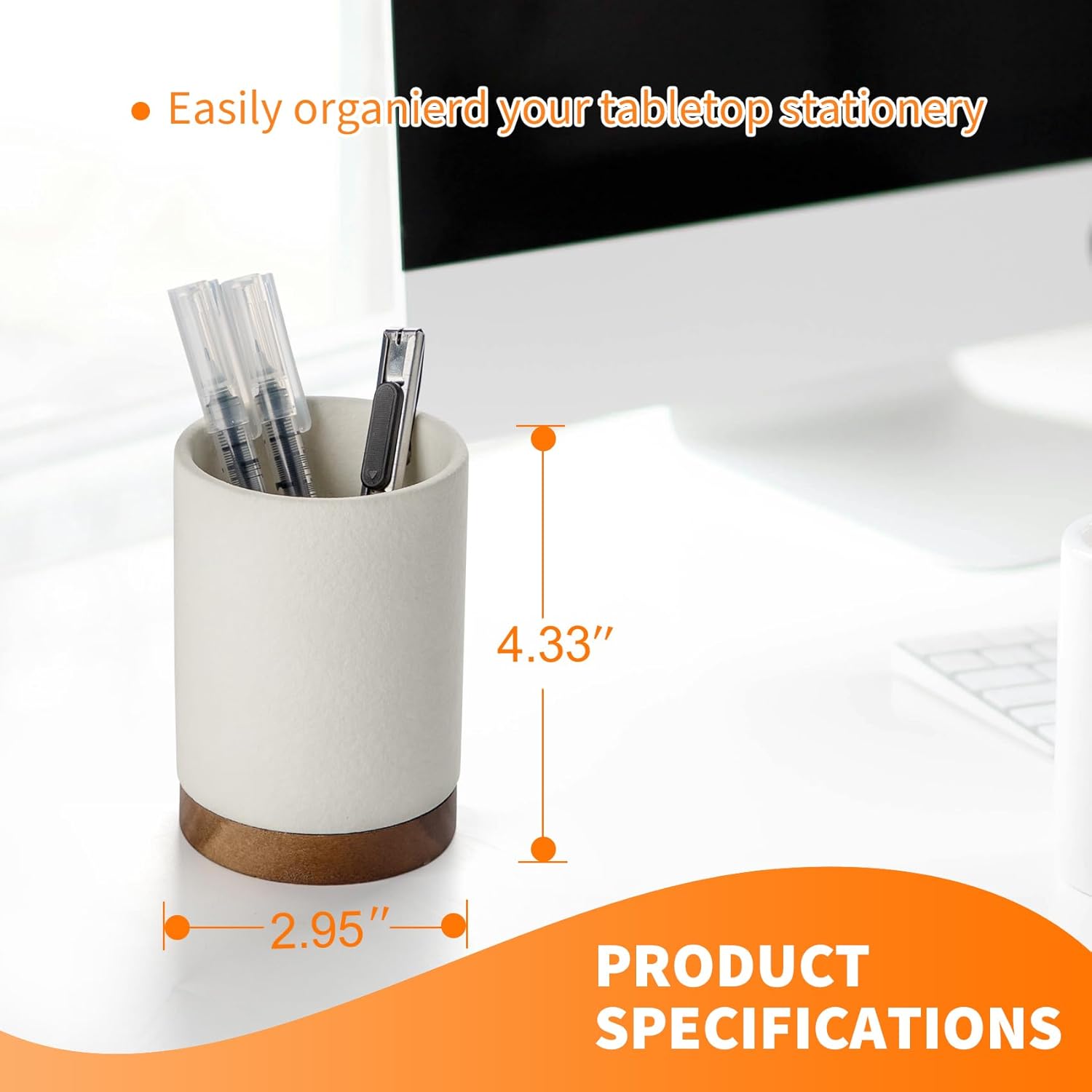 Desk Pen Holder, Ceramic Pencil Organizer and Makeup Brush Holder, Office Decor and Desk Accessories, Perfect Office Organization, Teacher Supplies (White )