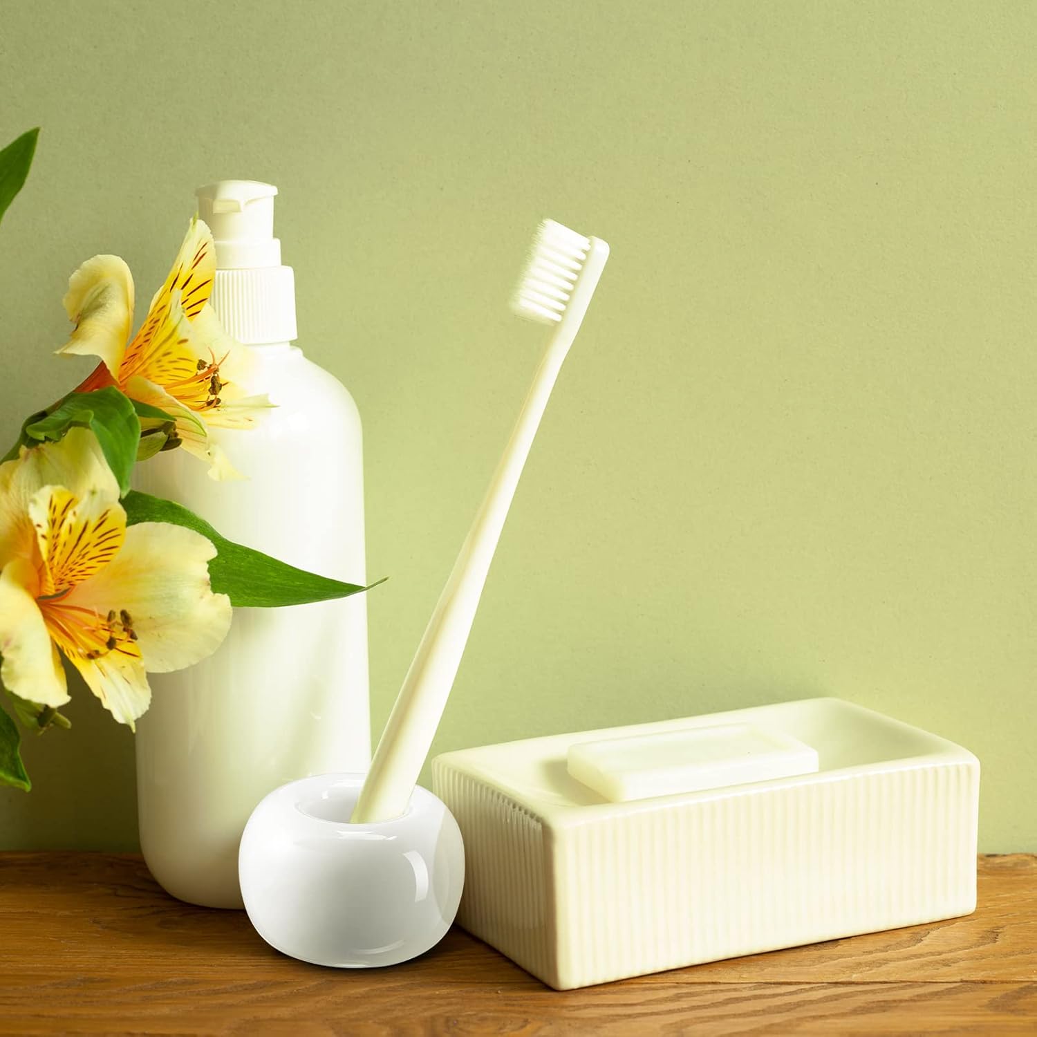 3 Pieces Ceramic Pen Holder Single Pen Holder for Desk Fashion Mini Ceramic Toothbrush Holder for Bathroom Home Office School Student Teacher