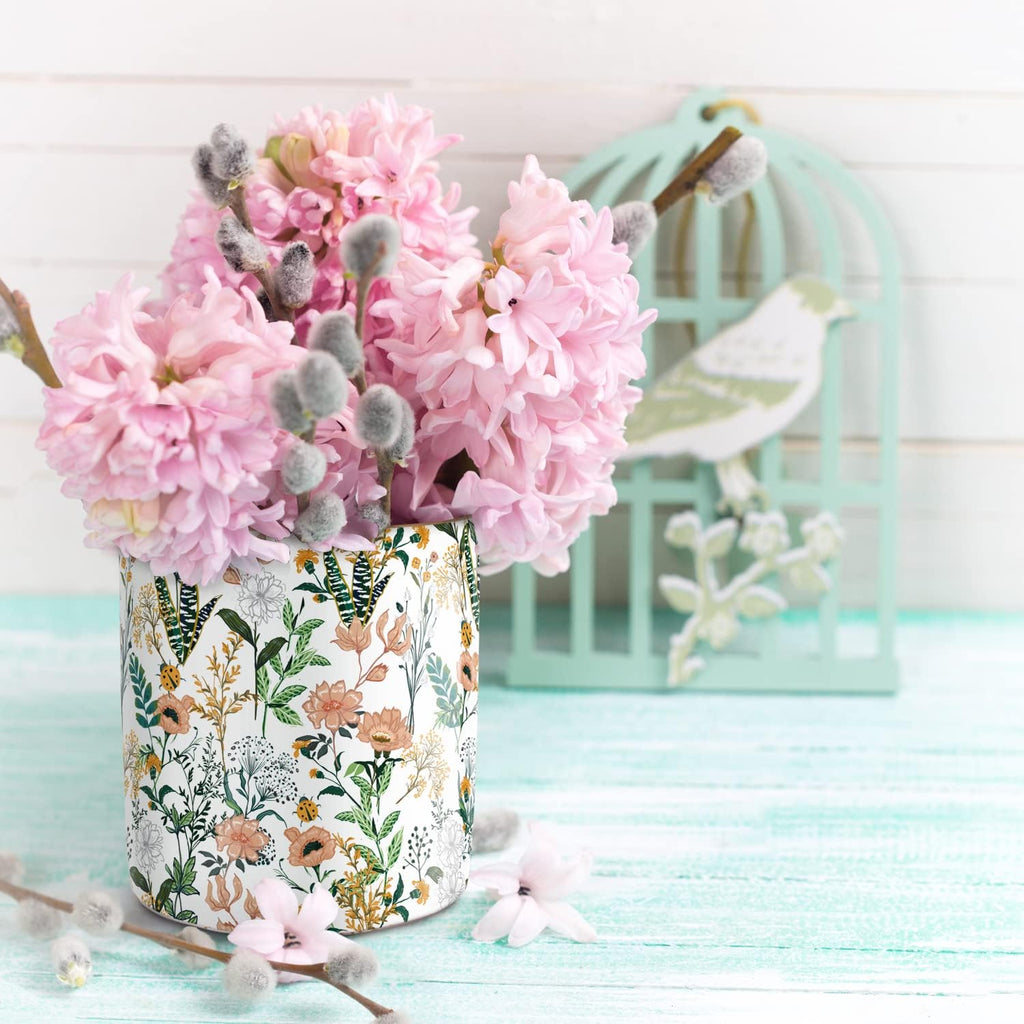 Upgraded Large Capacity Ceramic Pen Holder Set – Floral & Marble Design – Multifunctional Desk Organizer for Office Supplies, Makeup Brushes & More – 3.85" Tall × 3.5" Wide