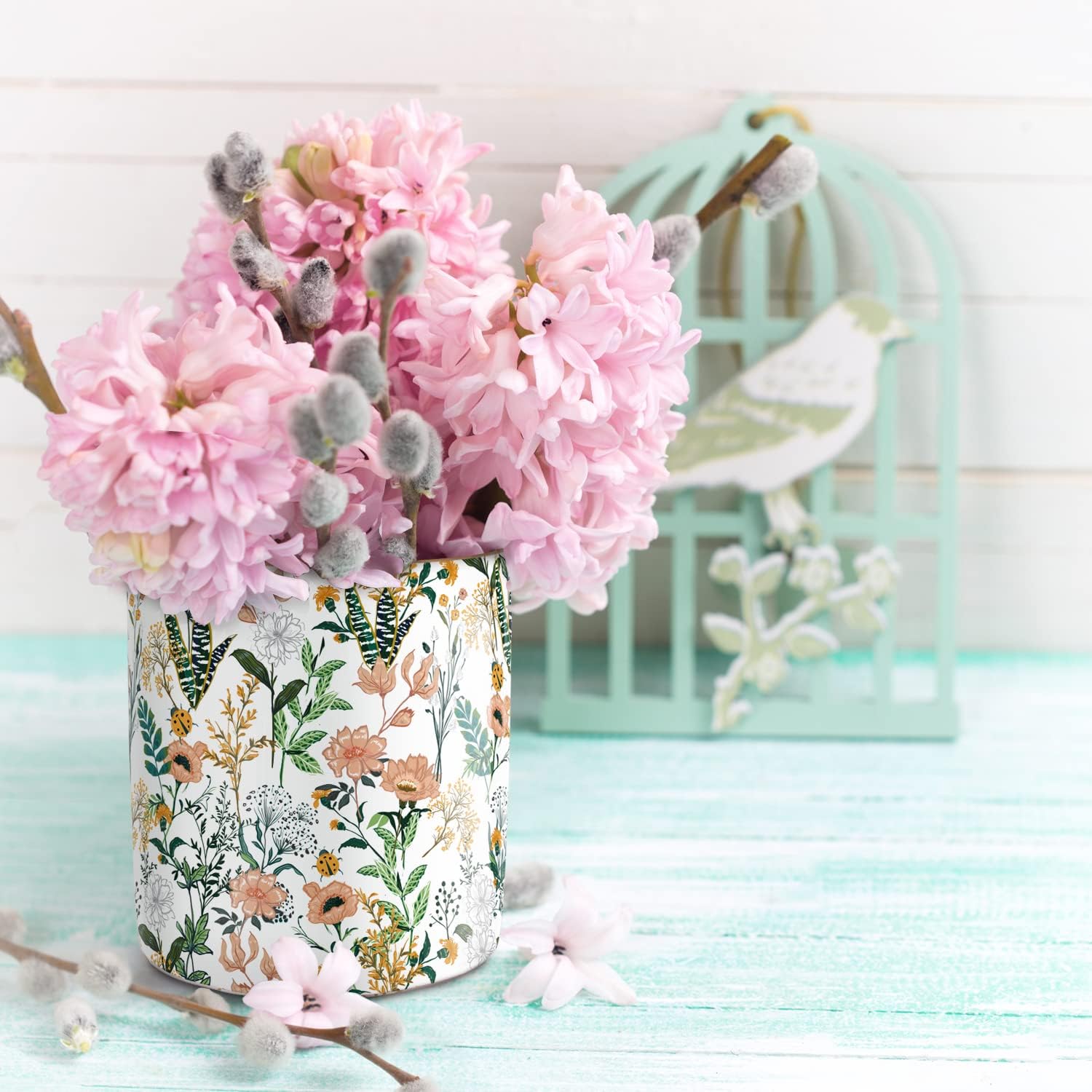 Upgraded Large Capacity Ceramic Pen Holder Set – Floral & Marble Design – Multifunctional Desk Organizer for Office Supplies, Makeup Brushes & More – 3.85" Tall × 3.5" Wide