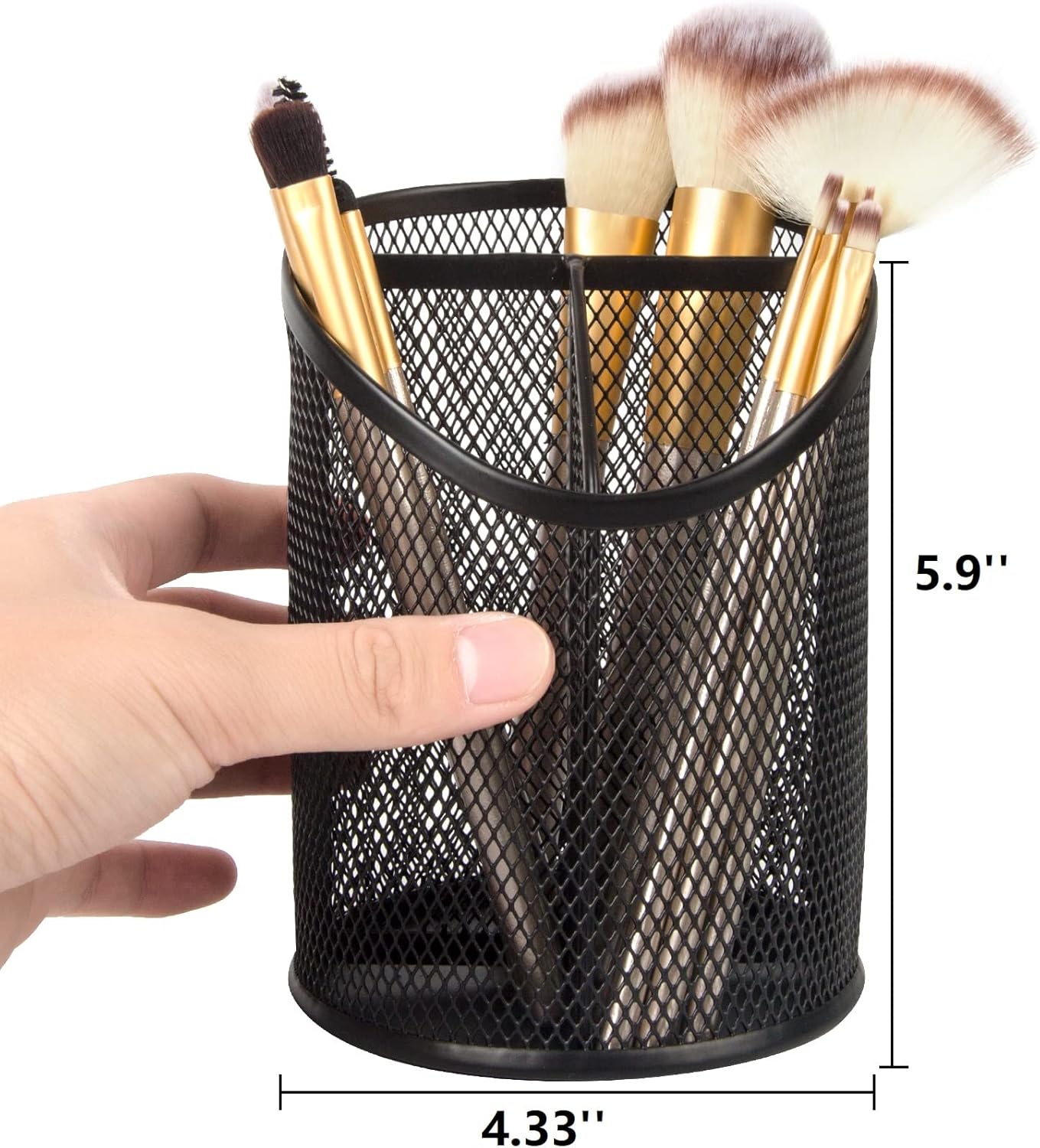 Black Metal Mesh Round Pencil Holder – 5.9" Tall Multifunctional Desktop Organizer for Stationery & Makeup Brushes