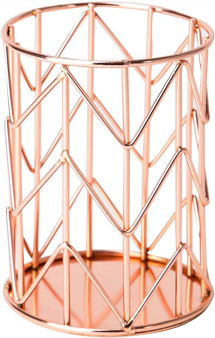 Desktop Pen Holder, Makeup Brush Holder, Rose Gold Wire Pen Cup Holder