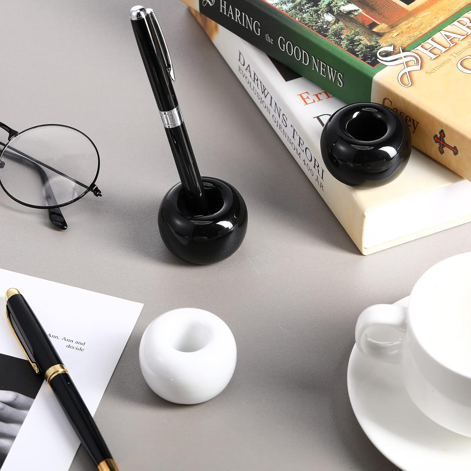 3 Pieces Ceramic Pen Holder Single Pen Holder for Desk Fashion Mini Ceramic Toothbrush Holder for Bathroom Home Office School Student Teacher