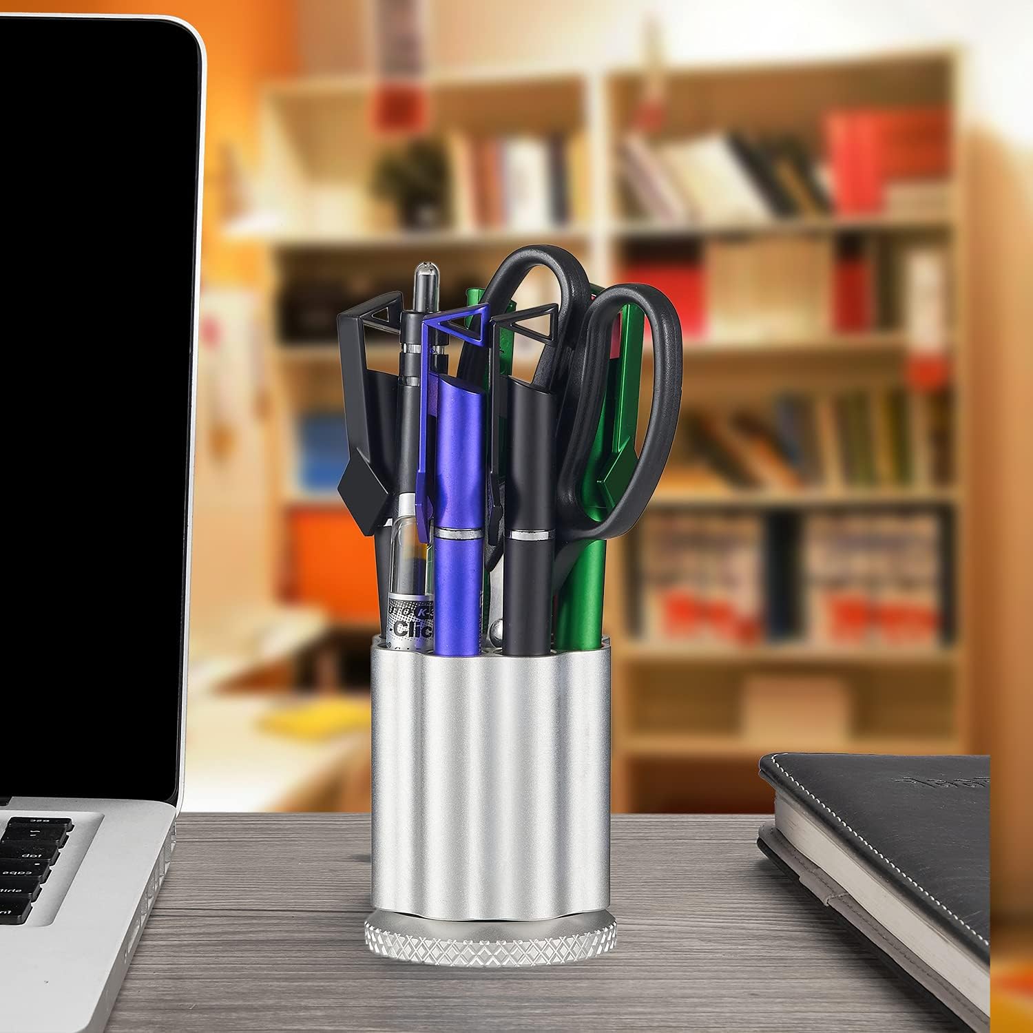 Bullet Cylinder Design Metal Pen Holder – 9-Slot Rotating Organizer – Aluminum Alloy – 2.87" Height × 2.36" Diameter – 0.44 lb