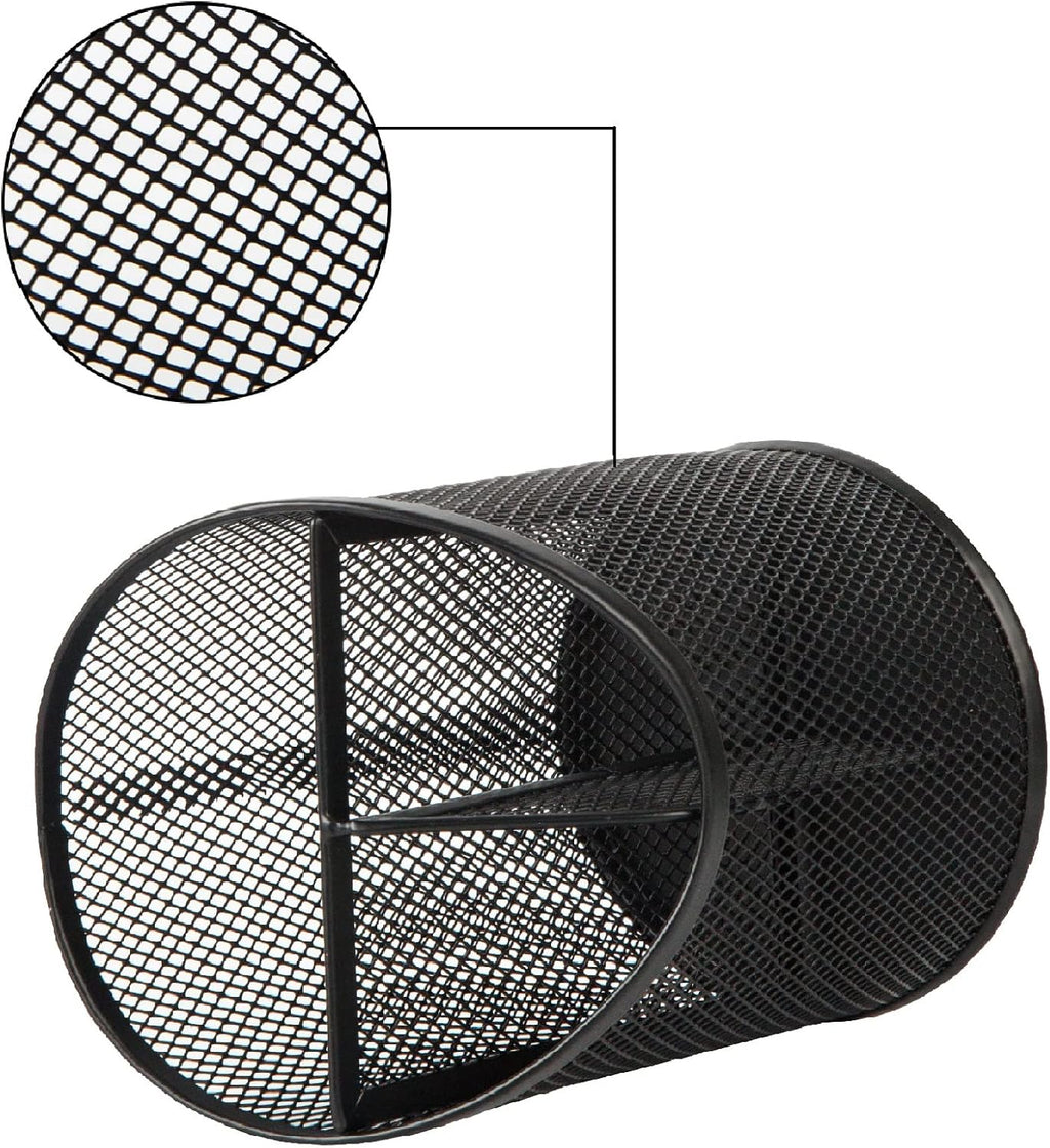 Black Metal Mesh Round Pencil Holder – 5.9" Tall Multifunctional Desktop Organizer for Stationery & Makeup Brushes