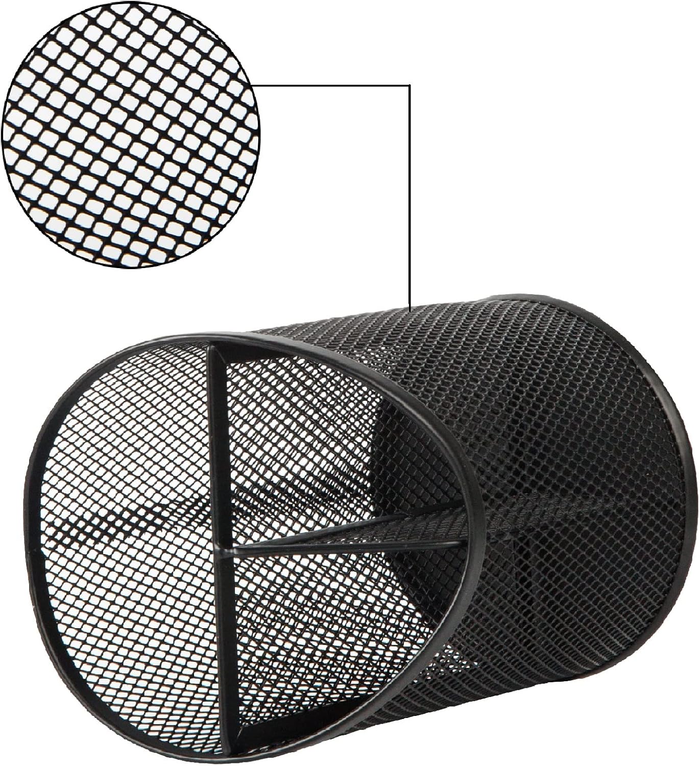 Black Metal Mesh Round Pencil Holder – 5.9" Tall Multifunctional Desktop Organizer for Stationery & Makeup Brushes