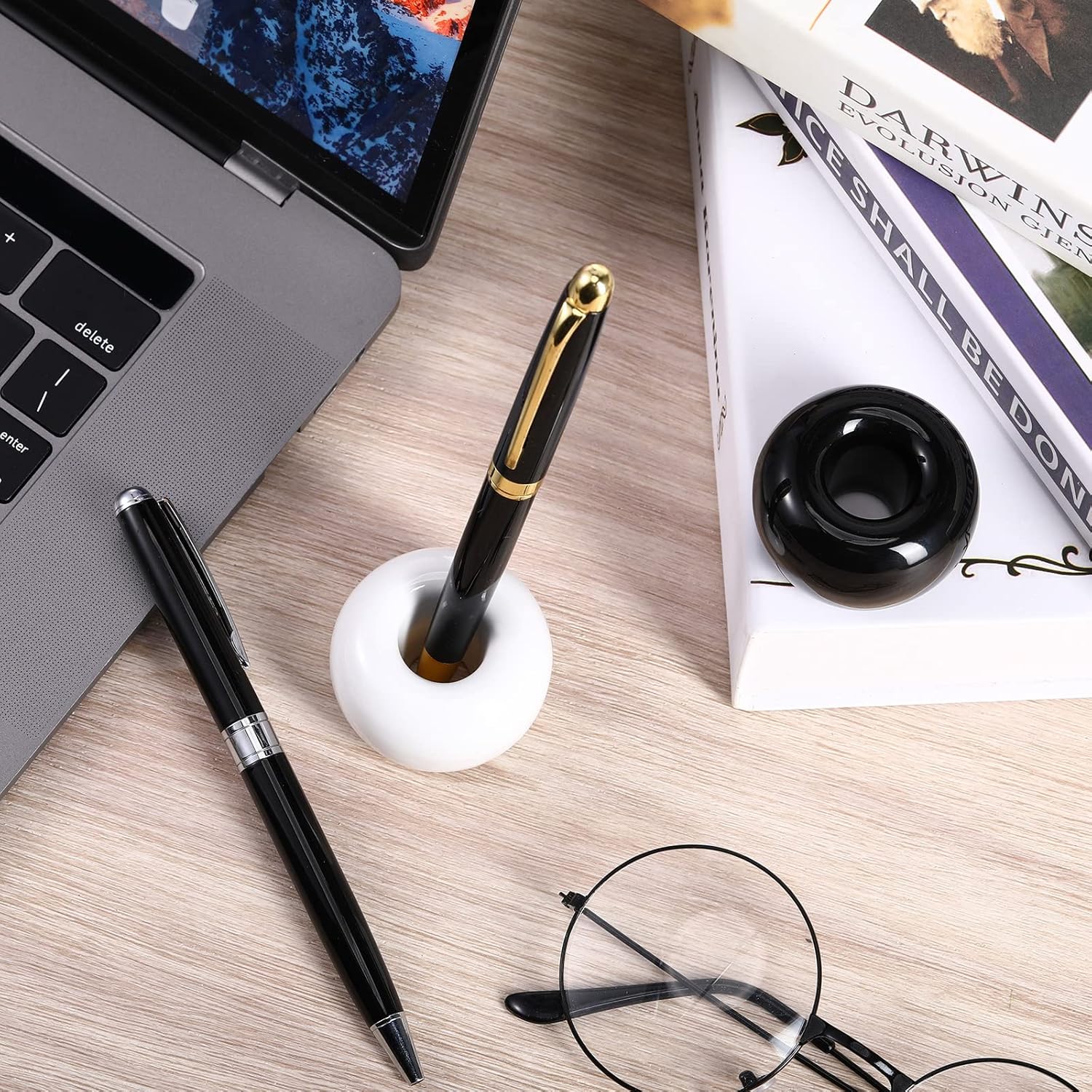 3 Pieces Ceramic Pen Holder Single Pen Holder for Desk Fashion Mini Ceramic Toothbrush Holder for Bathroom Home Office School Student Teacher