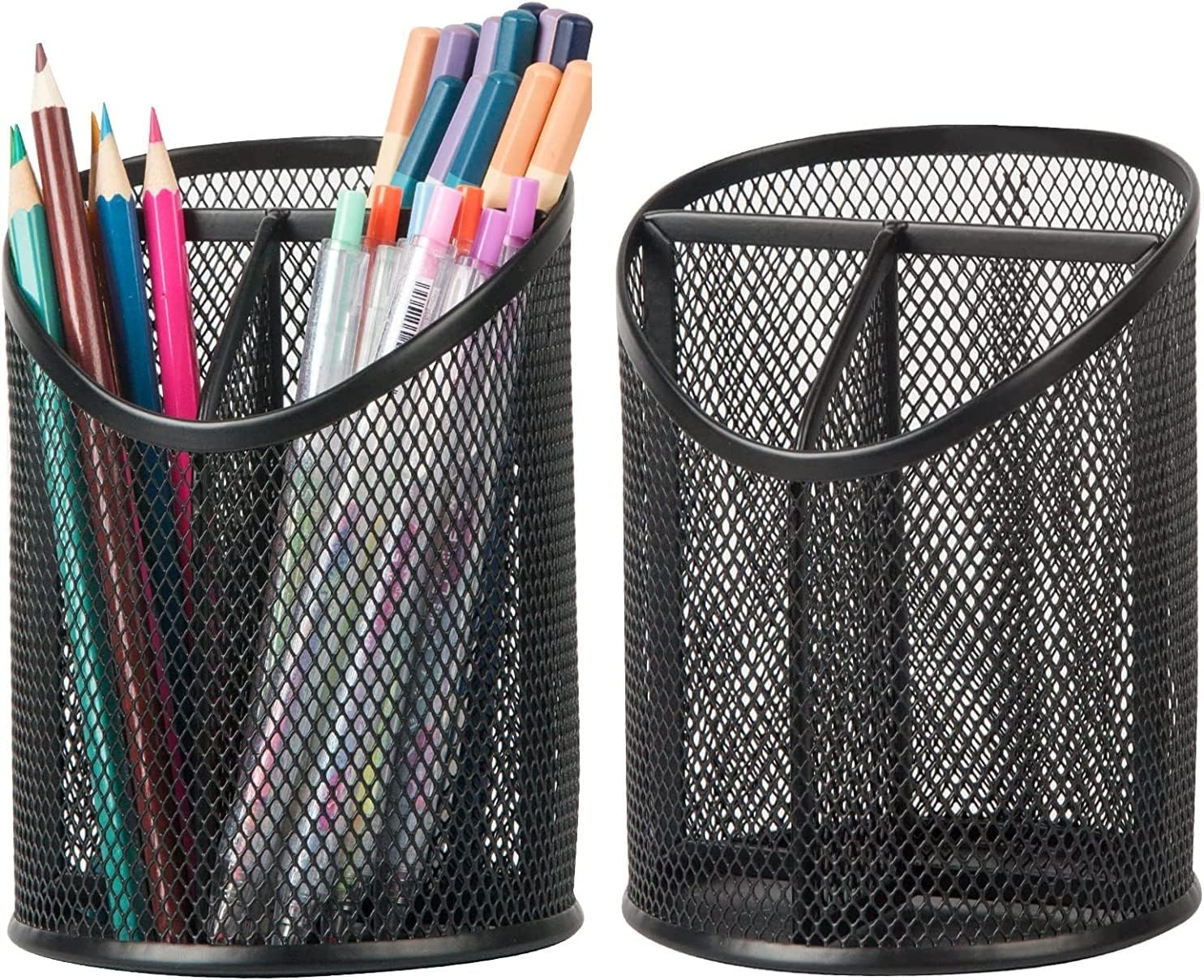 Black Metal Mesh Round Pencil Holder – 5.9" Tall Multifunctional Desktop Organizer for Stationery & Makeup Brushes
