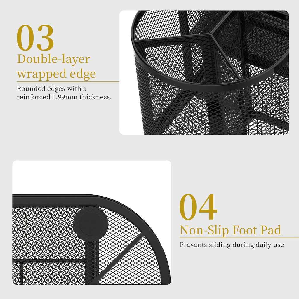 Black Mesh Desk Organizer Set with Pull-Out Drawer – 10" Large Multi-Compartment Desktop Organizer with Sticky Note Tray, Office Supplies Holder