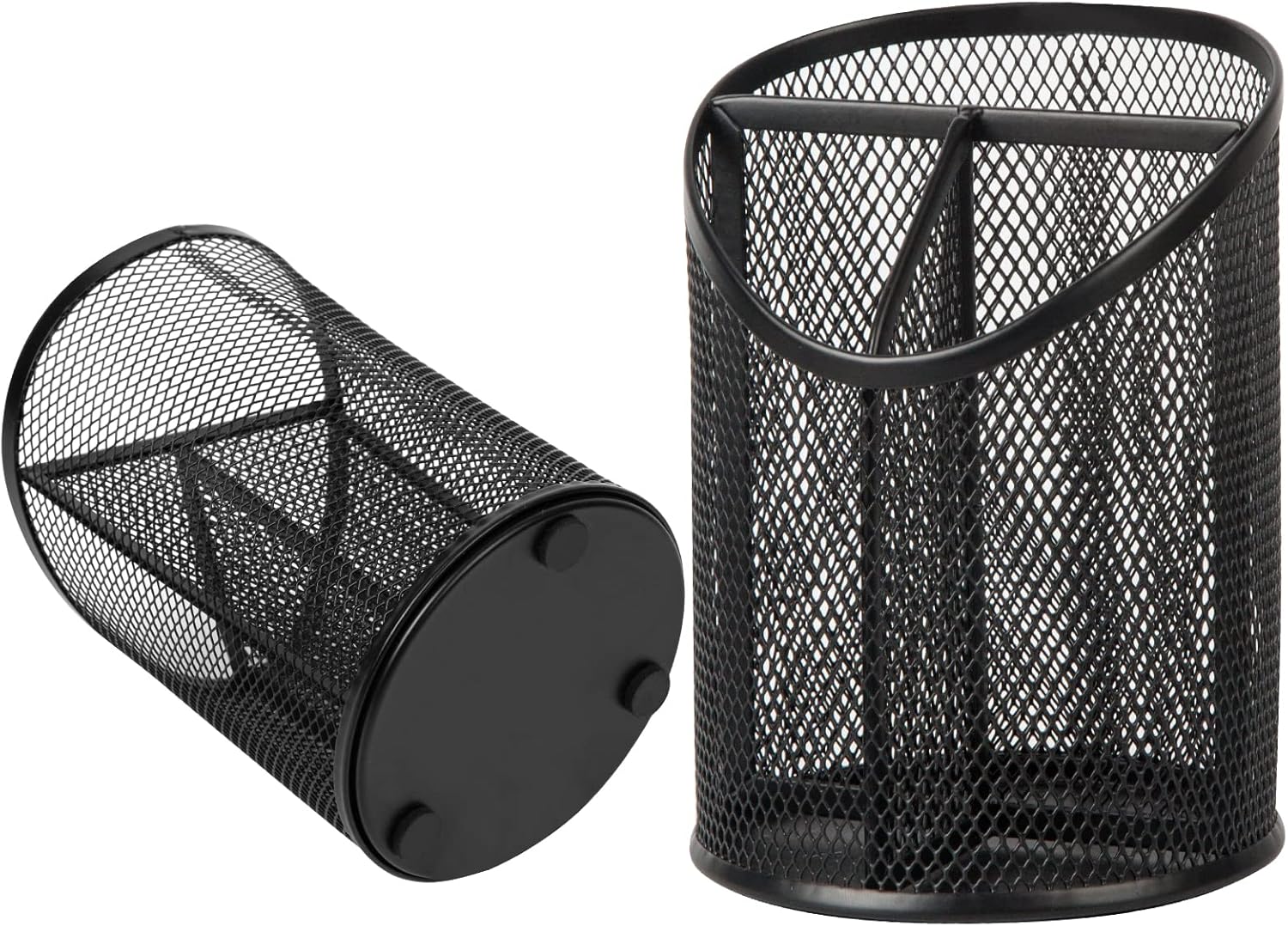 Black Metal Mesh Round Pencil Holder – 5.9" Tall Multifunctional Desktop Organizer for Stationery & Makeup Brushes